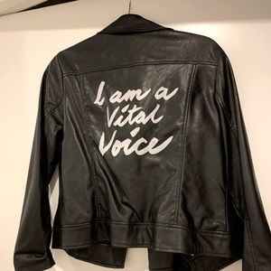 A New Day x Vital Voices “I am a Vital Voice” limited edition moto jacket